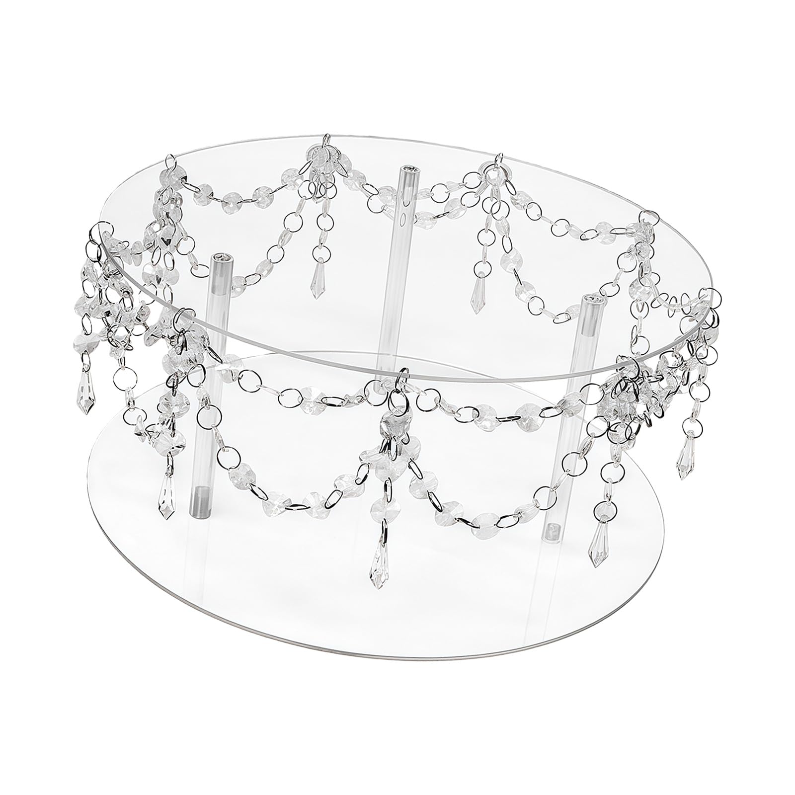 Shatter Resistant Clear Acrylic Dessert Display Cake Stand with Beads Showcasing Baking Goods At Various Social Event Crystal Chandelier Cake Stand