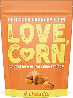 LOVE CORN Cheddar – Crunchy Roasted Corn Snack, Gluten Free, Non-GMO, Low Sugar, Vegan, Plant Based – Alternative to Chips, Nuts & Crackers – Office & On-the-Go Snacks – 4oz Bag