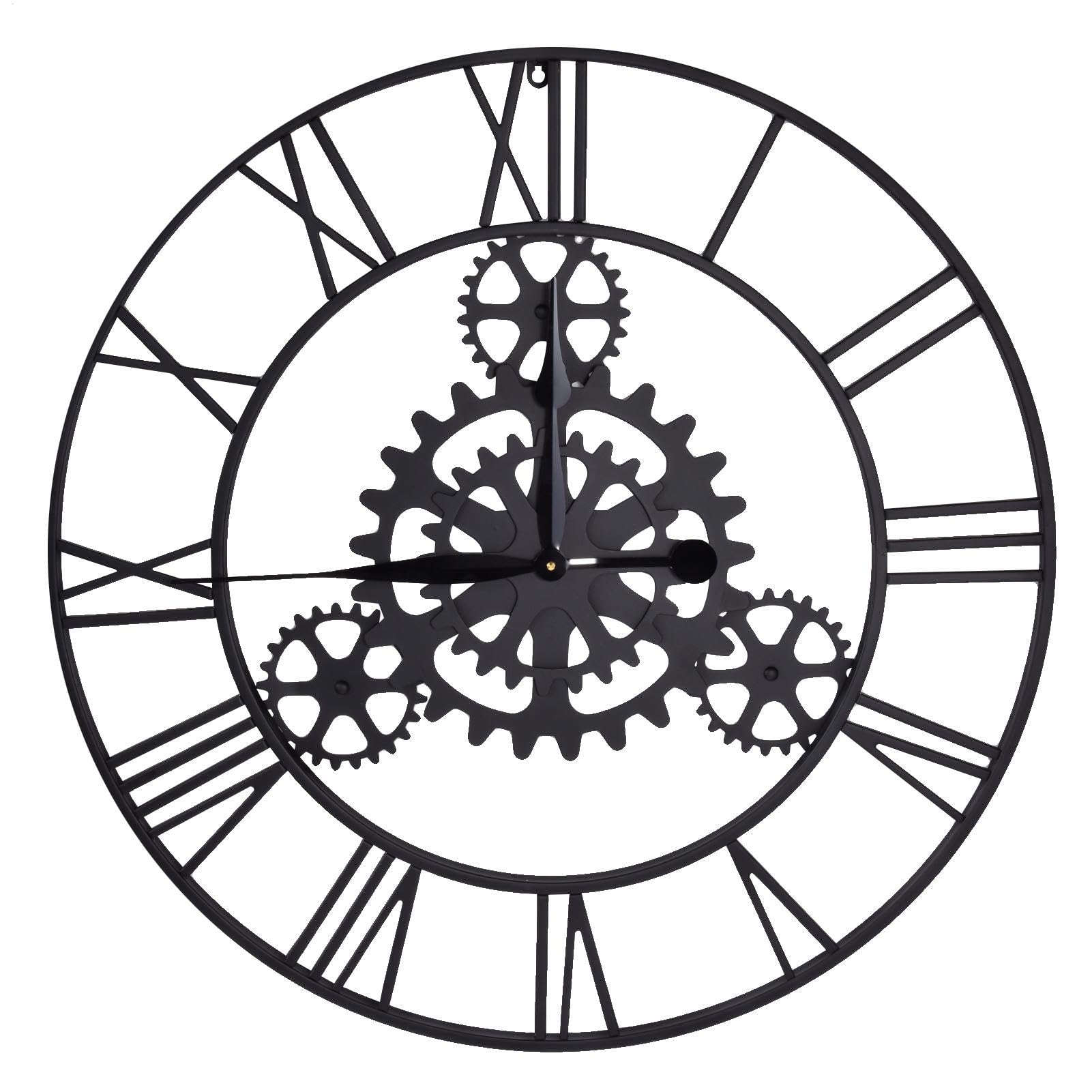 Generisch Reloj de pared grande, vintage, con engranajes móviles, silencioso, sin ruido de tictac con números romanos, 75 cm (negro)