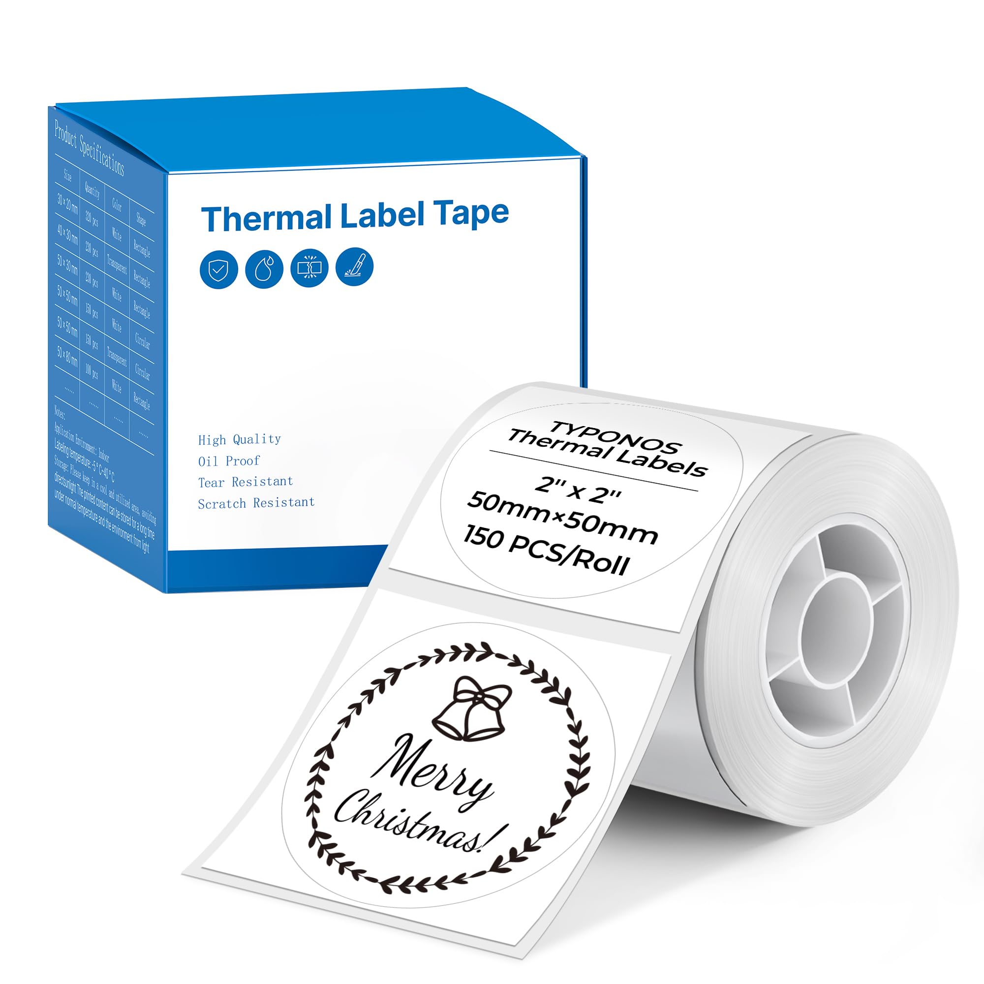 Thermal Labels for TYPONOS PM240 Printer 2 Inch Round, 1 Roll, White
