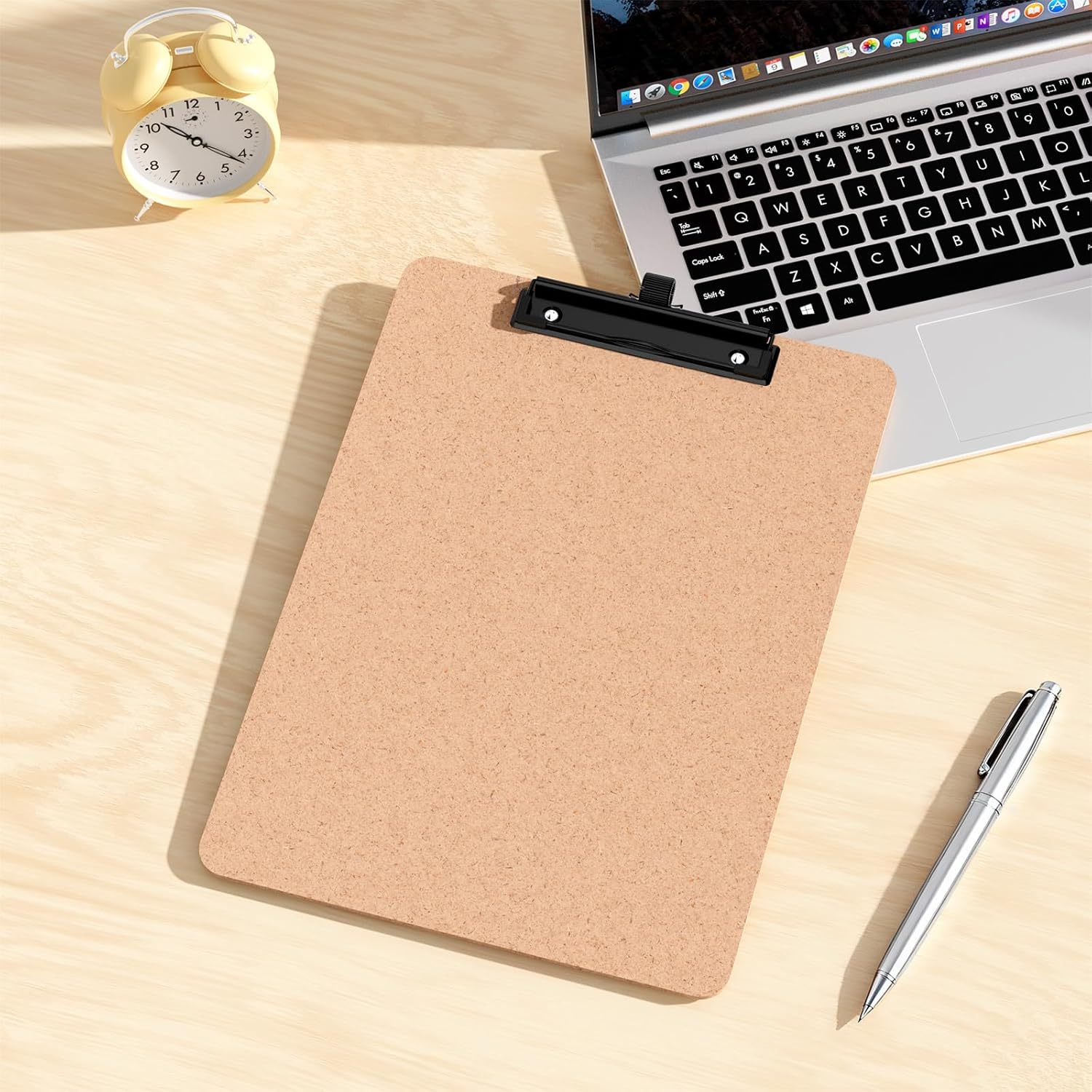 Wood Clipboards with Pen Holder, 9 x 12.5'' Letter Size for Classroom, Students, Kid, 8.5 x 11'' Hardboard Clip Board with Low Profile Black Clip, Office & School Supplies(24 Pack)