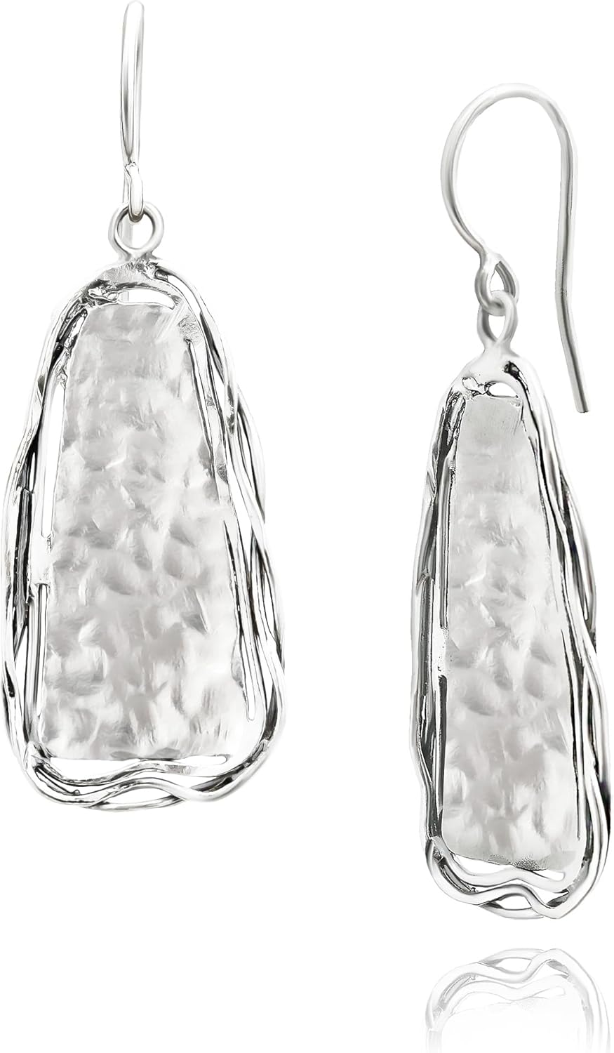 JEAN RACHEL JEWELRY 925 Sterling Silver Dangle Earrings for Women - Hammered Wire Wrap Unique Vintage Design - Hypoallergenic, Lead & Nickel Free Jewelry - Artisan Handcrafted Statement Earrings