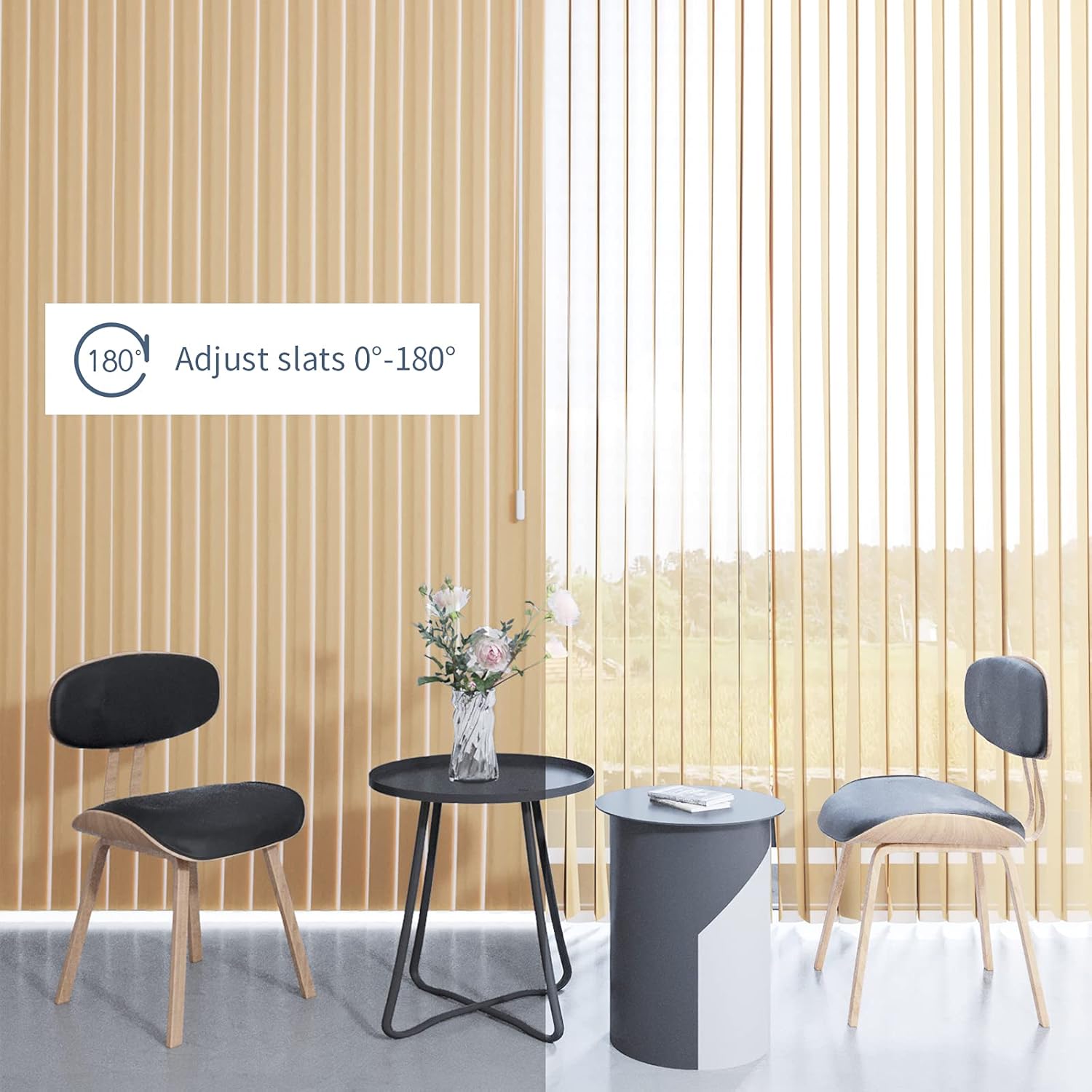 Manual Sheer Vertical Blinds Adjust Light Filtering Double Layer Fabric Privacy Patio Door Sliding Doors Solar Shades Wand Control Customized Size 70% Blackout White