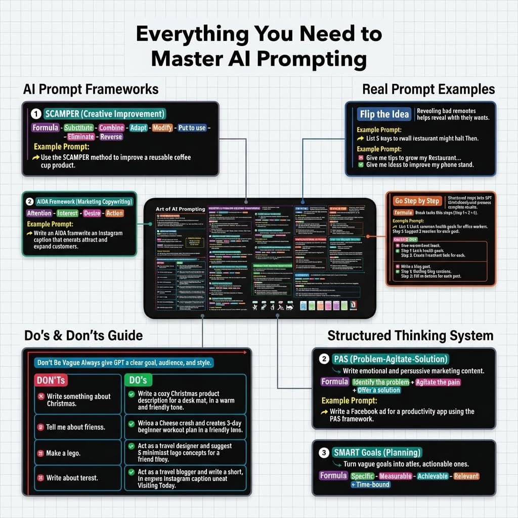 Chat GPT Cheat Sheet Desk Mat | How to Write an Effective Prompt Using Chatgpt, Copilot Cheat Sheet Large Desk Mat for Keyboard and Mouse | 16x32 in NEW