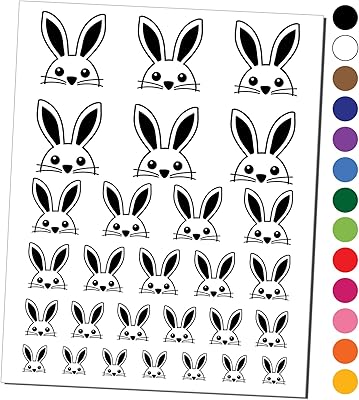 Peeking Bunny Rabbit Temporary Tattoo Water Resistant Fake Body Art Set Collection - Black (One Sheet)