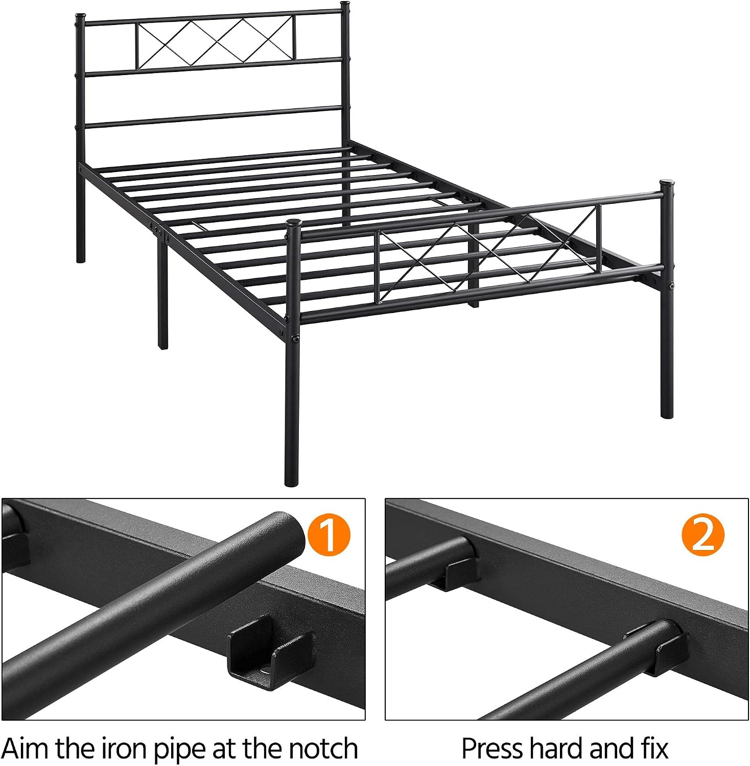 Yaheetech 13 inch Black Industrial Twin Platform Metal Bed Frame with Headboard and Footboard/Mattress Foundation/No Box Spring Needed/Under Bed Storage/Strong Slat Support