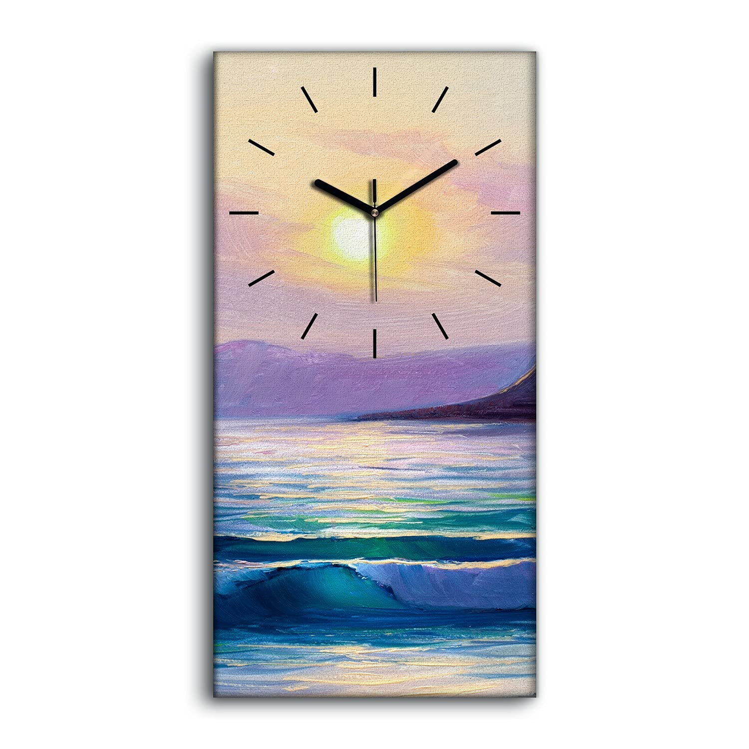 Horloge sur toile art mural 30x60cm peinture mer salon contemporain