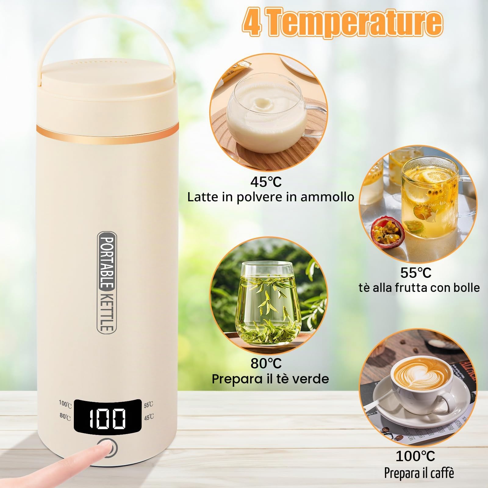 Bollitore da viaggio piccolo 0,5 litri (500 ML)/300 W, piccolo bollitore da viaggio per mini bollitore portatile in acciaio inox 316, riscaldamento spegnimento automatico per tè, caffè, latte per