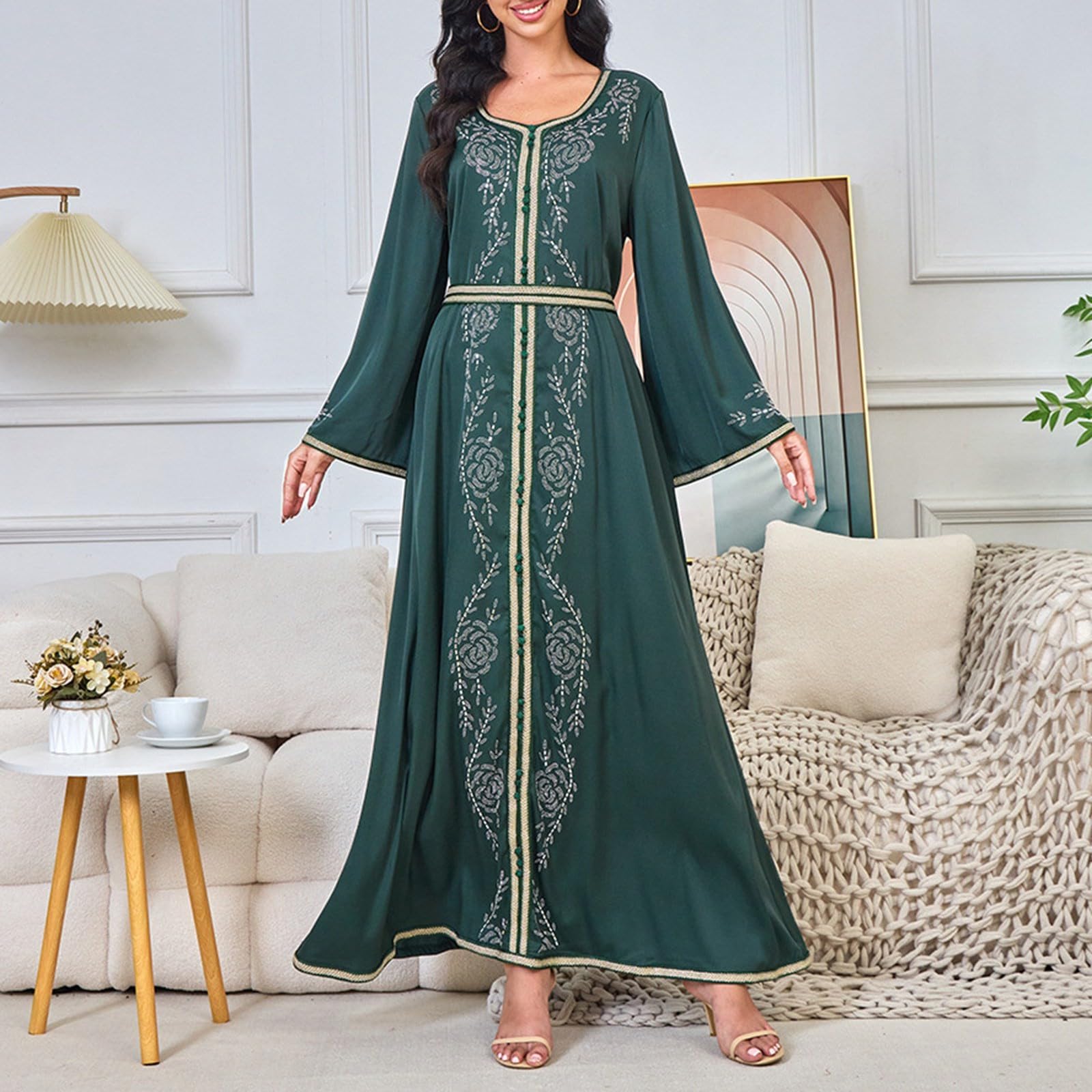 Abiti musulmani da donna medievale maniche lunghe abito floreale rinascimentale tradizionale con stampa floreale complicato abito gotico per feste di nozze e feste Ramadan