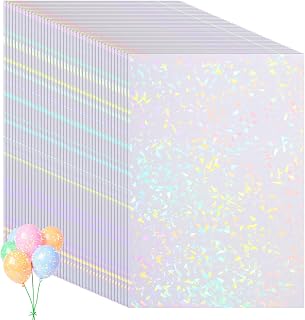 SHENLIU 60 Sheets Holographic Laminate Sheets Clear Glitter Vinyl Sticker Paper Holographic Overlay Self Adhesive Waterproof Transparent Film for Sticker Paper, 11.7 x 8.3 Inch (Gem Patterns)