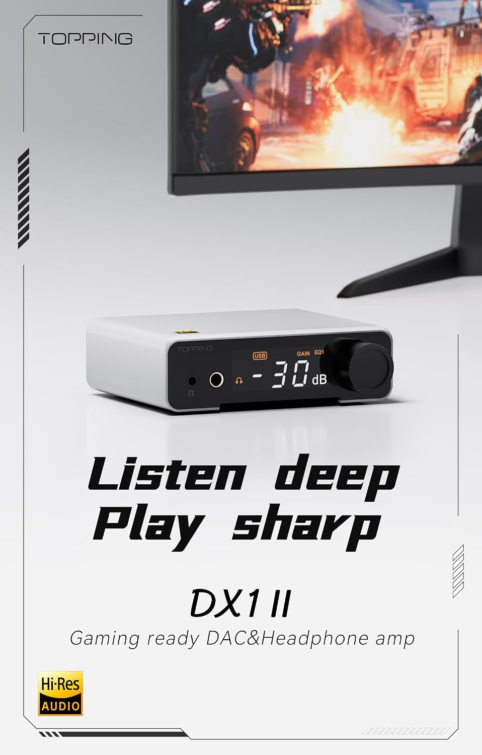 Fanmusic Topping DX1 II DAC&Headphone Amplifier ES9039Q2M DAC Chip with Optical Output/Input Preamp Mode Balance Line Out Fully Balanced Headphone Amp (Black)