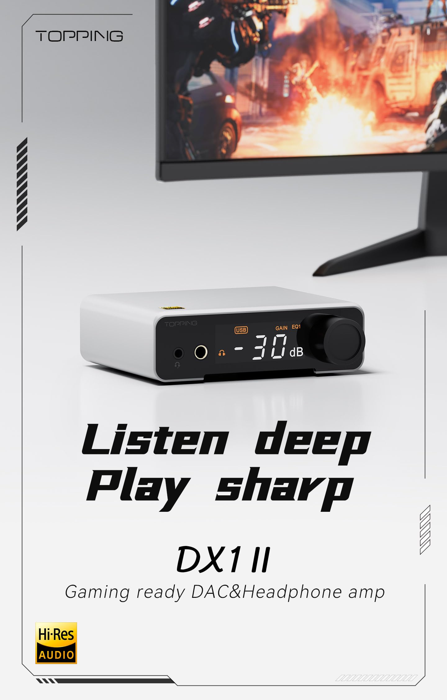 TOPPING DX1 II DAC & Amplificatore per cuffie ES9039Q2M, chip DAC con uscita/ingresso ottico, modalità preamplificatore, uscita linea bilanciata, amplificatore per cuffie completamente bilanciato