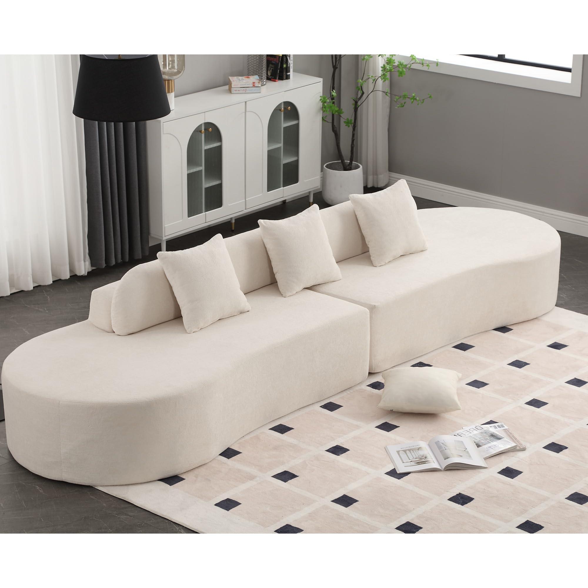 Oversized Curved Boneless Couch 130 5 Modern Terrycloth Fabric Cloud Sectional Sofa Boneless Sofas with 3 Pillows for