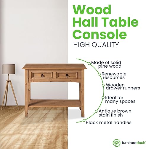 Miniatura 4 de Furniture Dash Mesa consola de madera maciza Corona con 2 cajones de 34.49 pulgadas de ancho, 12.64 pulgadas de profundidad, 28.82 pulgadas de alto,