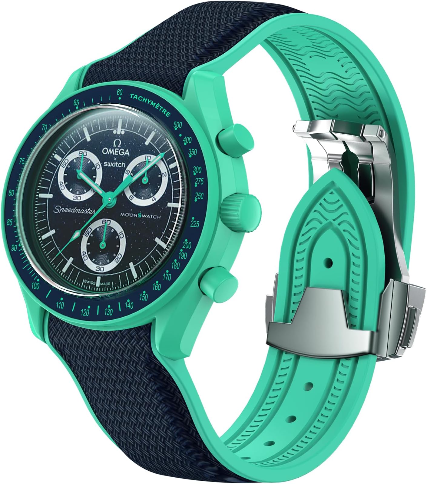 REBANDACE Strap for Omega x Swatch MoonSwatch Watch 20mm,Folding Buckle Omega X Swatch Moonswatch Speedmaster Replacement Strap,Curved No Gap Moonswatch Swatch strap for Men Women (Navy green)
