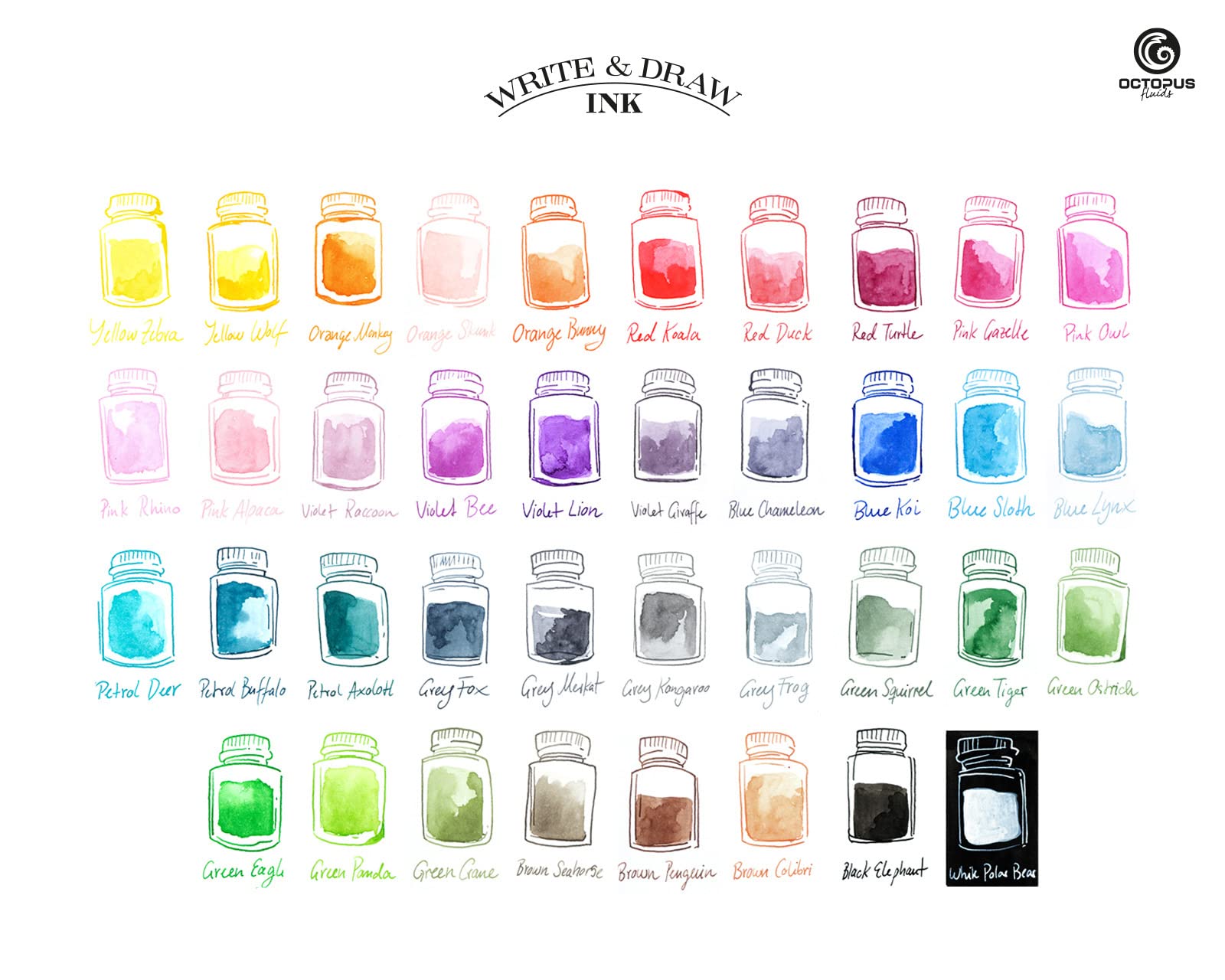 Octopus Write & Draw Ink Lot de 38 couleurs résistantes à l'eau 38 x 50 ml