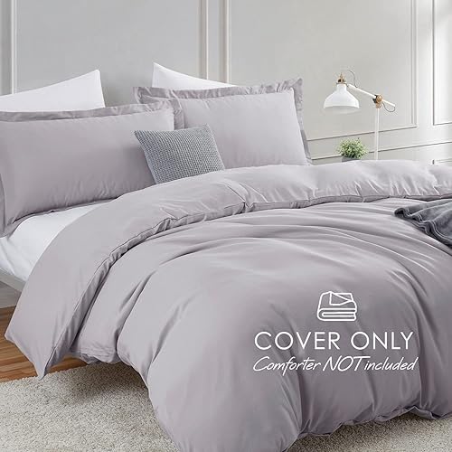 Miniatura 2 de Hearth & Harbor Funda de edredón gris lavanda tamaño Queen  Juego de funda de edredón Queen de 3 piezas, suave doble cepillado tamaño Queen con