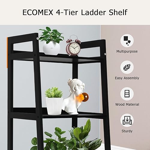 Miniatura 8 de ECOMEX Estante de escalera de 4 niveles de estilo moderno, estantería de escalera, estante de almacenamiento abierto, estante de escalera de madera