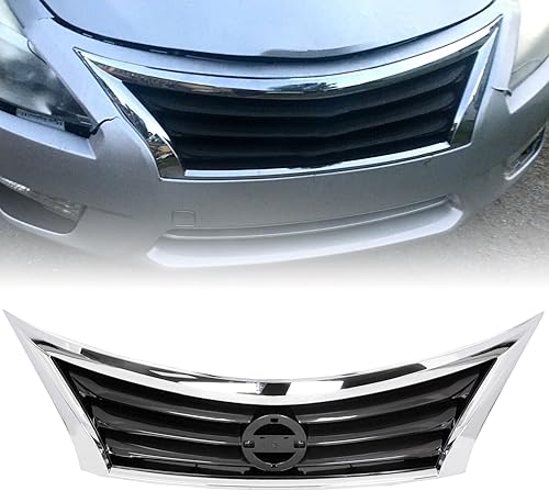HECASA Parrilla de parachoques delantero compatible con Nissan Altima 623103TA0A NI1200250 2013 2014 2015 rejilla superior cromada negro inserto