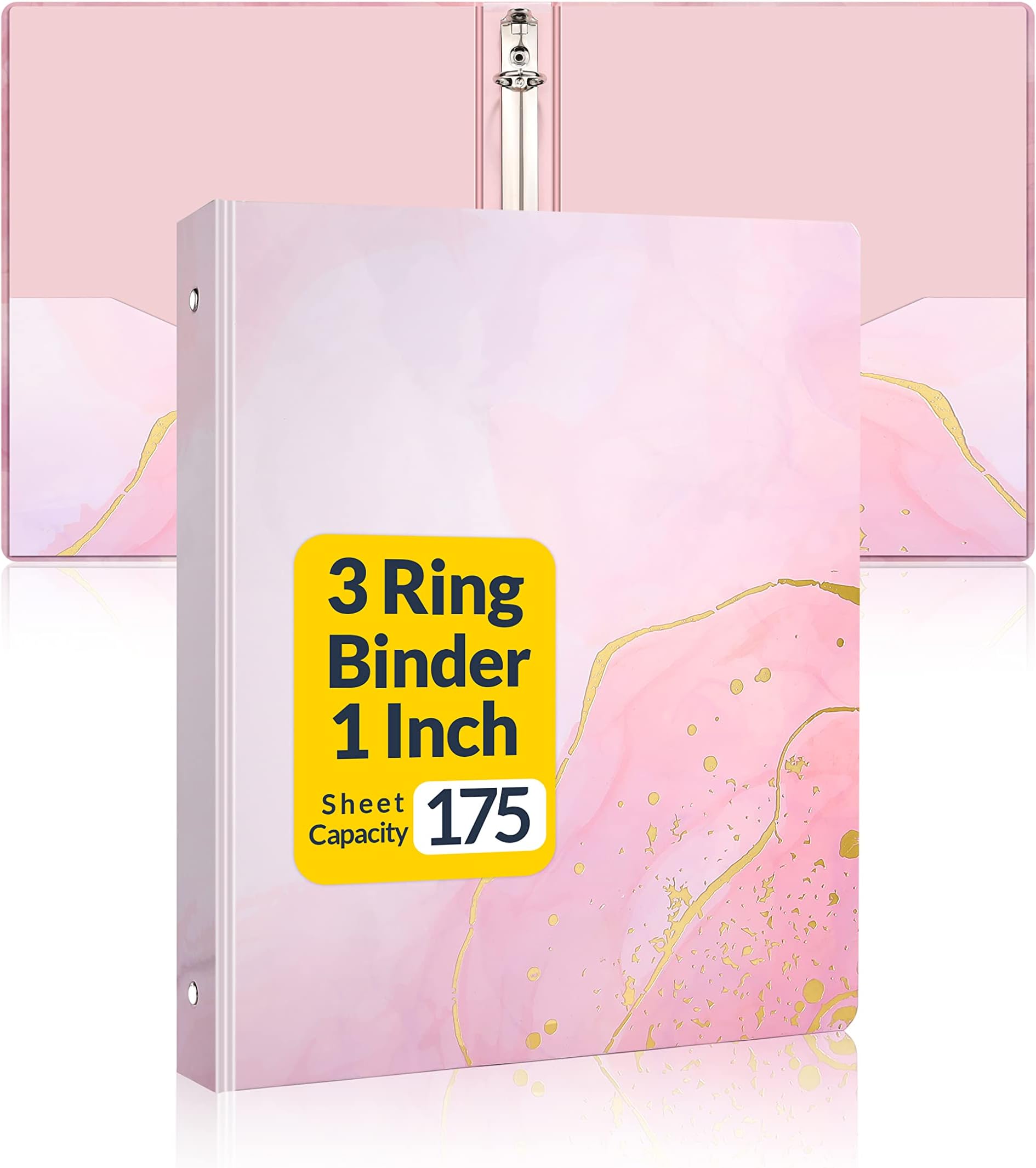 SUNEE 3 Ring Binder 1 Inch Cute Pink Marble Binder with