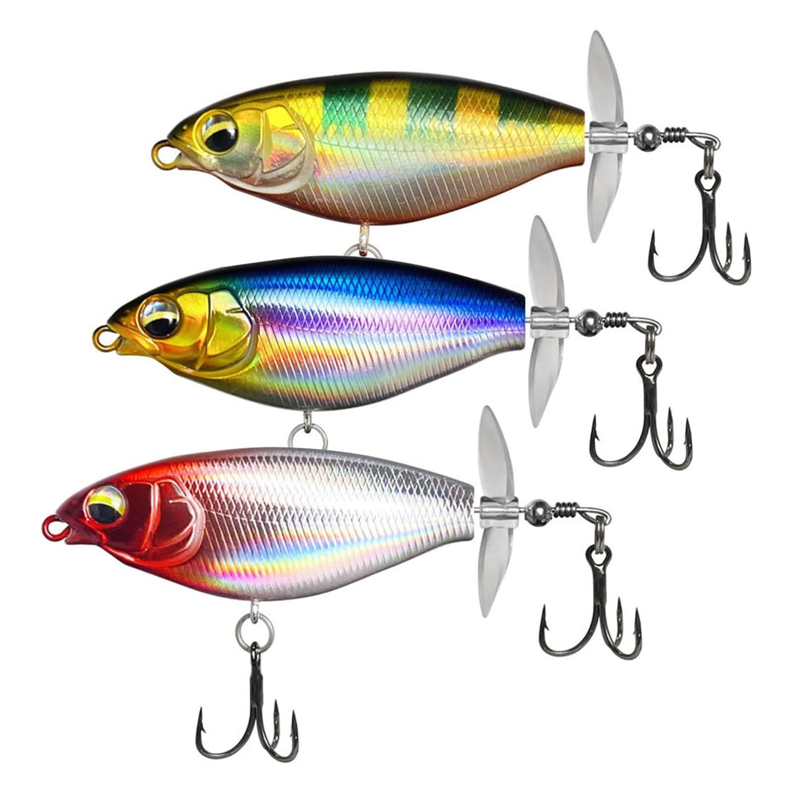 3 Pcs Floating Fishing Lures with Rotating Tail, for Pike Perch Bass – Hooks Floating Hard Bait for Freshwater Saltwater Professional Tackle Gift for Men