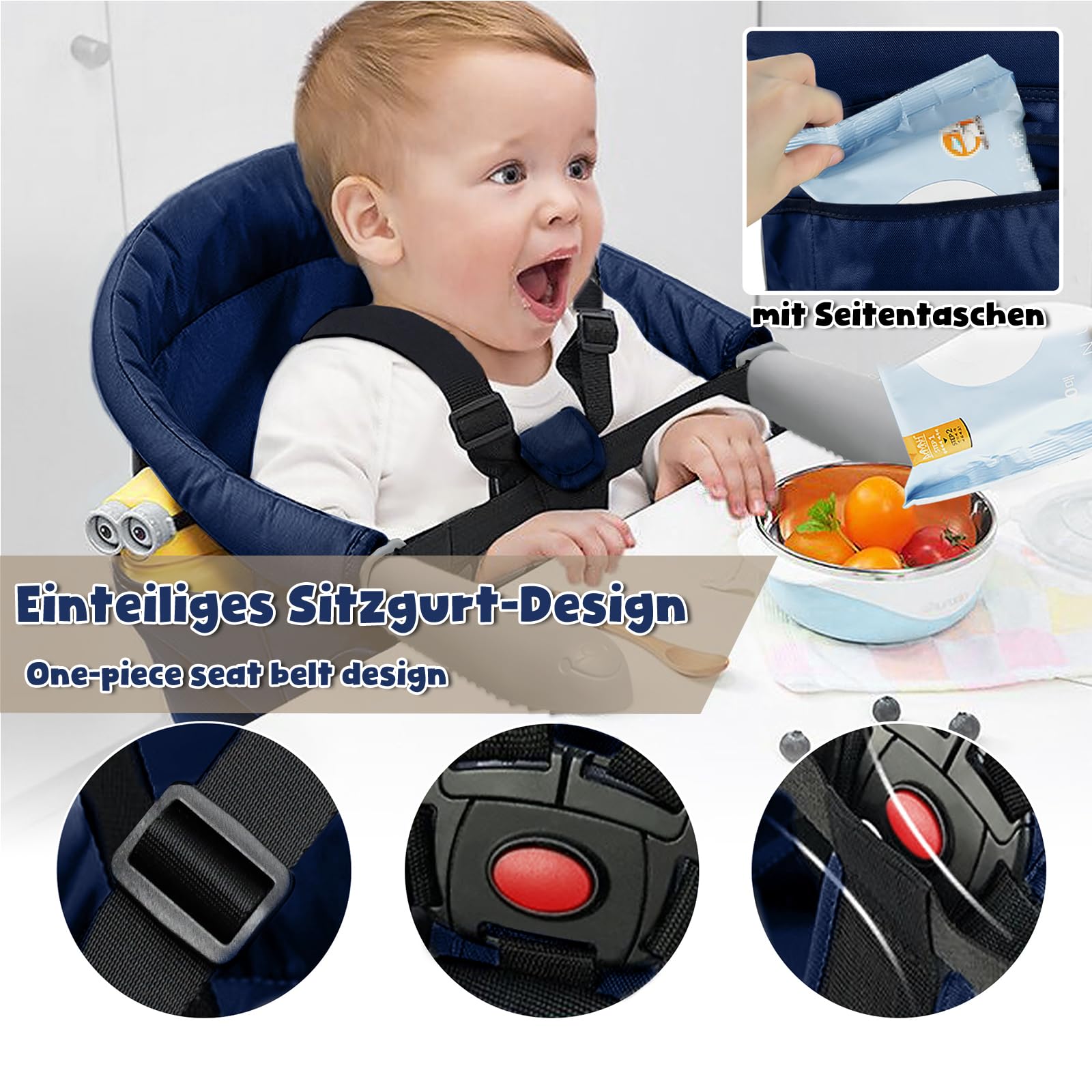 LARS360 Seggiolino Da Tavolo Pieghevole Per Bambini - Per 6-36 Mesi, Peso Fino A 15 Kg, Nero, Per Casa E Viaggi - Foto 10