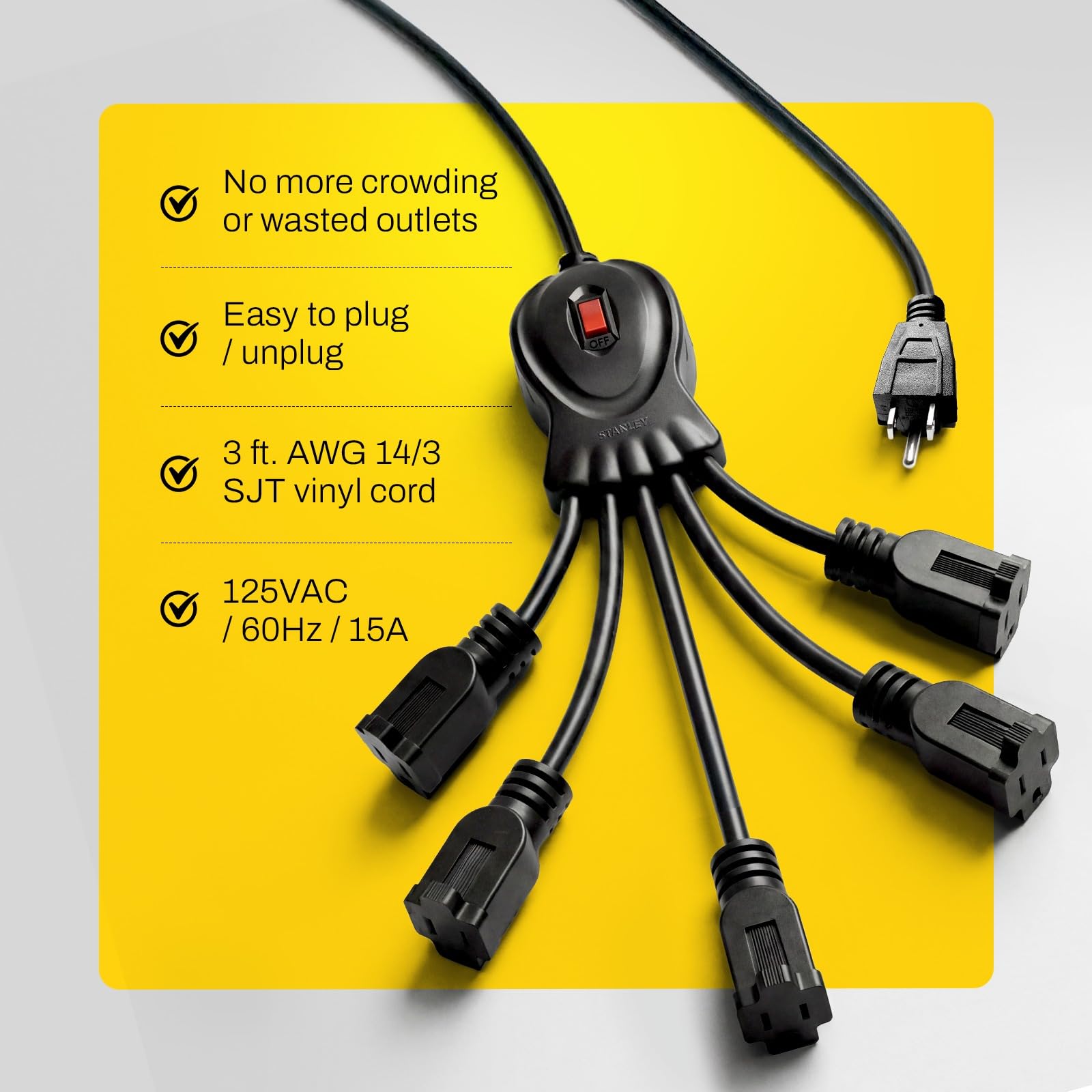 STANLEY PowerSquid 5 Outlet Cord - Black -5