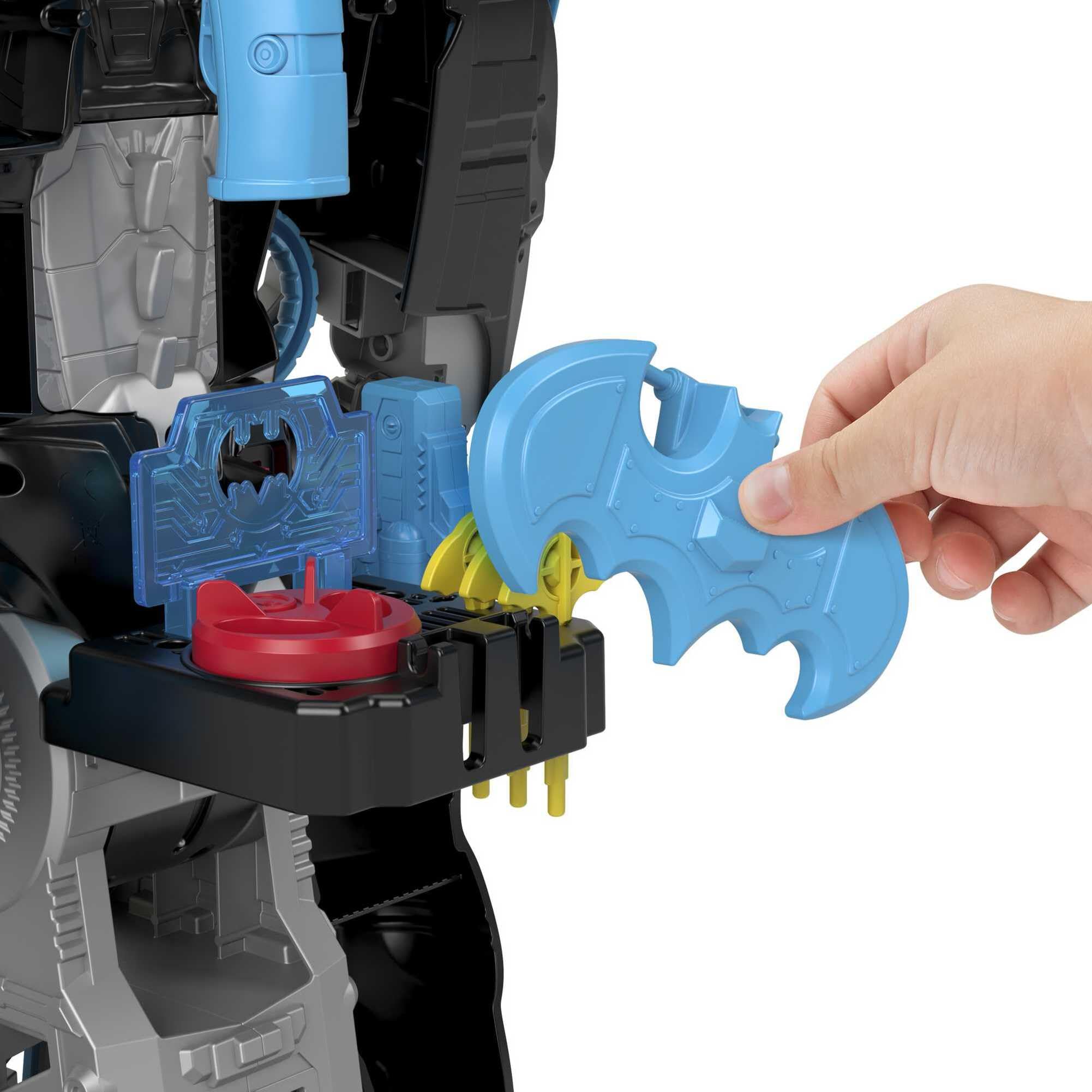 Fisher-Price Imaginext DC Super Friends Bat-robot con Bat-tecnología, robot 2 en 1 que se transforma y conjunto de juego de Batman con luces y sonidos para niños y niñas de 3 a 8 años