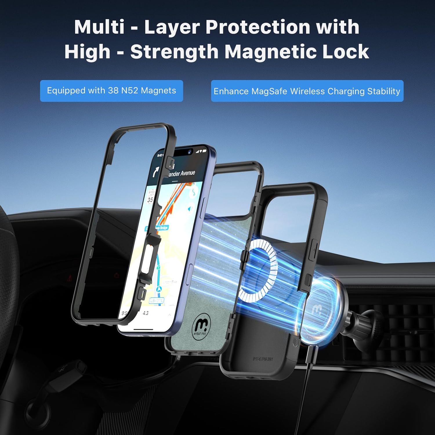 M MYBAT PRO for iPhone 17 Pro Max Case, Magnetic Phone Case for iPhone 17 Pro Max,[Compatible with magsafe],Heavy Duty Protection Rugged Case,Shockproof Cover（No Screen Protector） Black - Image 2