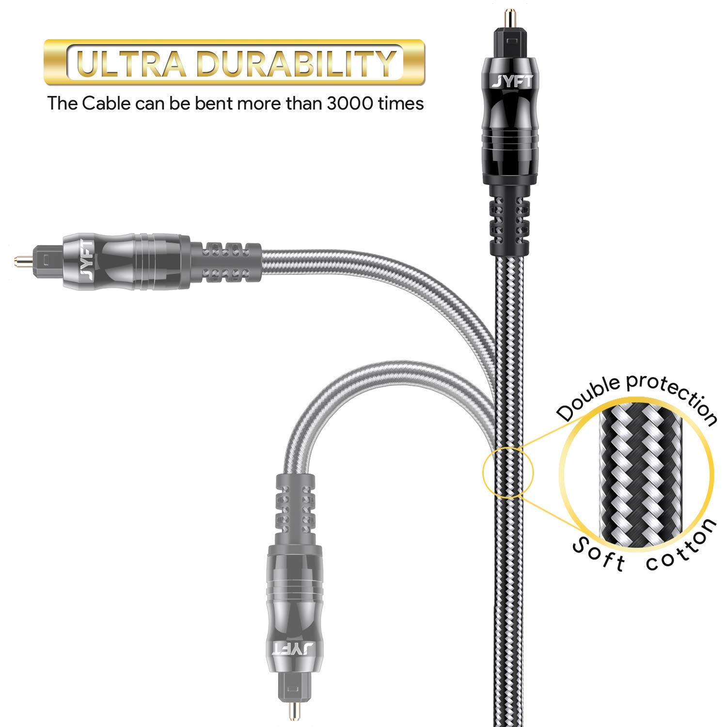 Top Rated JYFT Digital Optical Audio Toslink Cable 15ft/4.5m, S/PDIF Port, 24K Gold Plated Connectors, for Home Theater, Sound Bar, TV, PS4, Xbox, Playstation, 1Pack