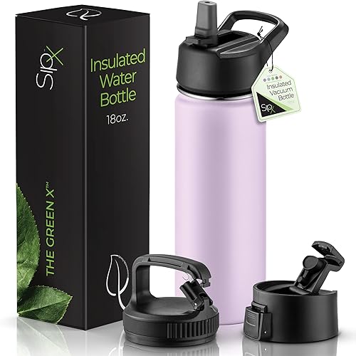 Miniatura 37 de SipX™ - Botella de agua de acero inoxidable de 40 onzas con triple aislamiento térmico, 3 tapas, reutilizable y sin bisfenol A, mantiene las bebidas