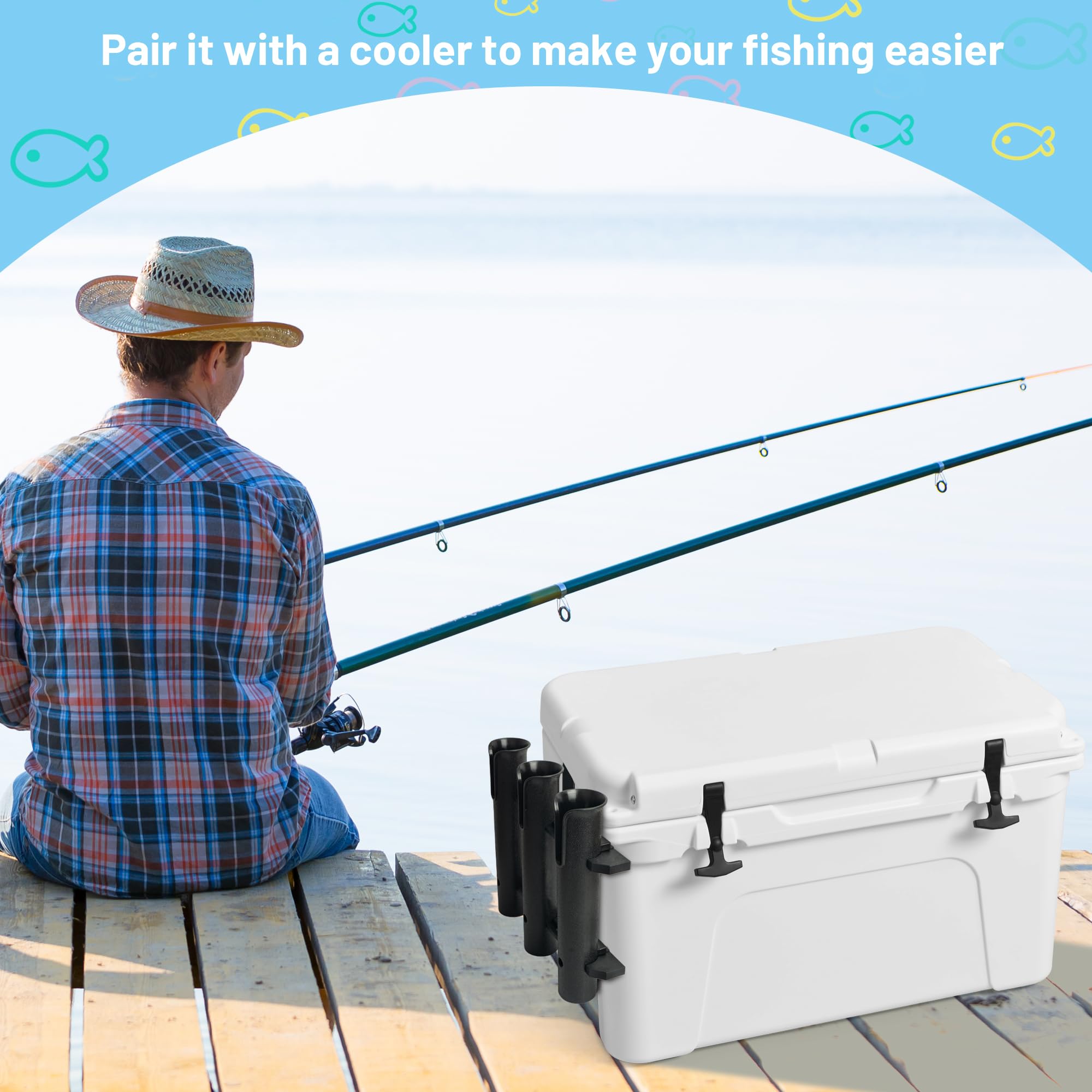Omoojee Cooler Fishing Rod Holder, Wall Mounted Fishing Pole Holder, 3 Link Fishing Rod Rack Compatible with YETI Coolers and for RTIC Coolers, Cooler Accessory, Medium, Black : Sports & Outdoors
