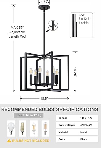 Miniatura 2 de Leading Lighting Lámpara colgante de 6 luces rústicas para isla de cocina, con marco de metal con acabado negro para entrada, comedor, dormitorio
