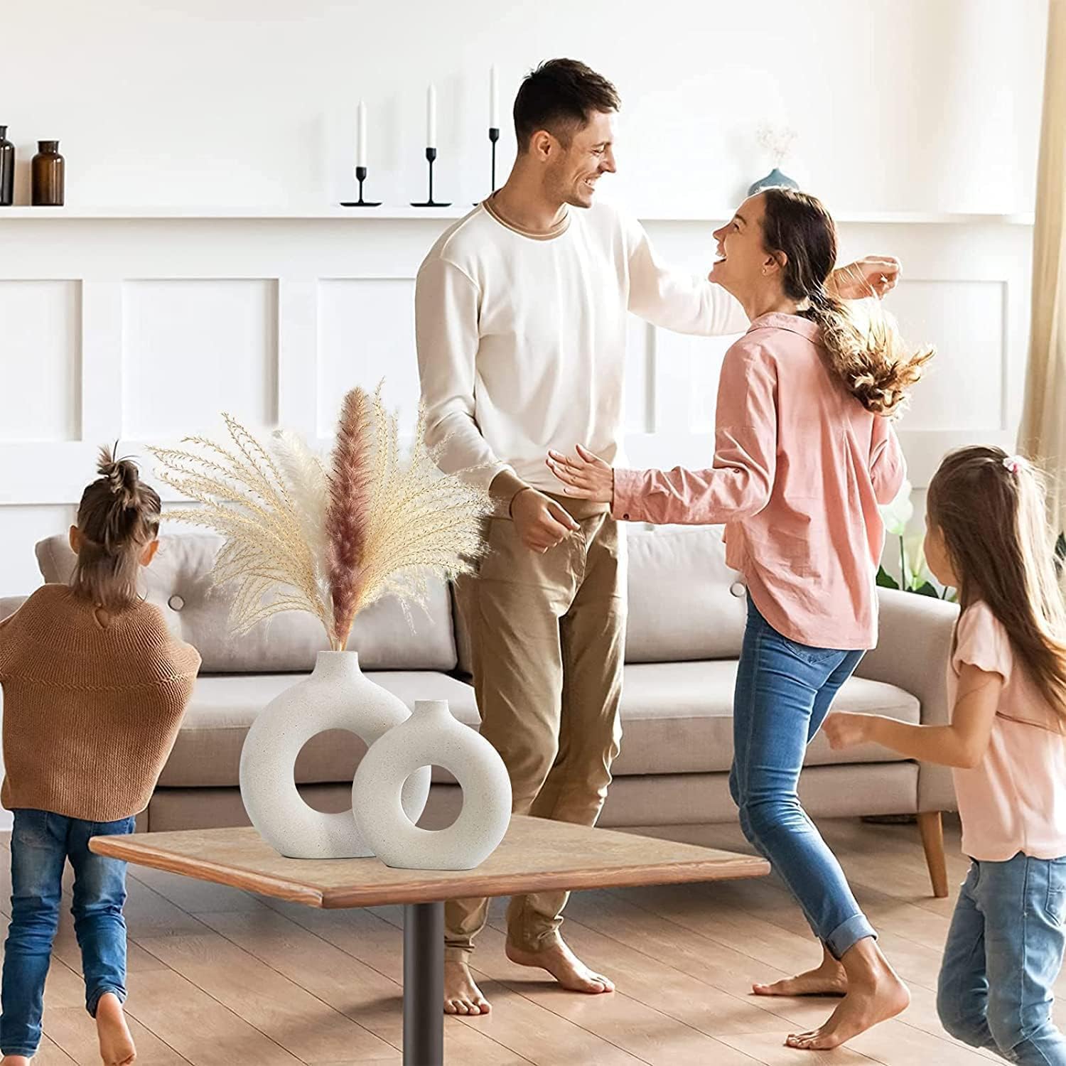 White Ceramic Vase Round Matte Minimalist view 4