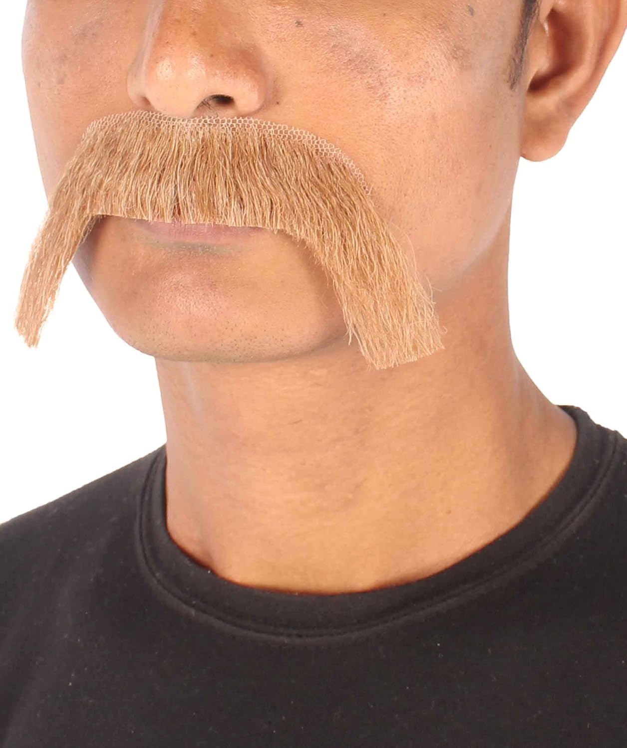 HPO Adult Men's Long Cowboy Mustache Multiple Color Option Novelty False Facial Hair Flame-Retardant Synthetic Fiber (Light Brown)