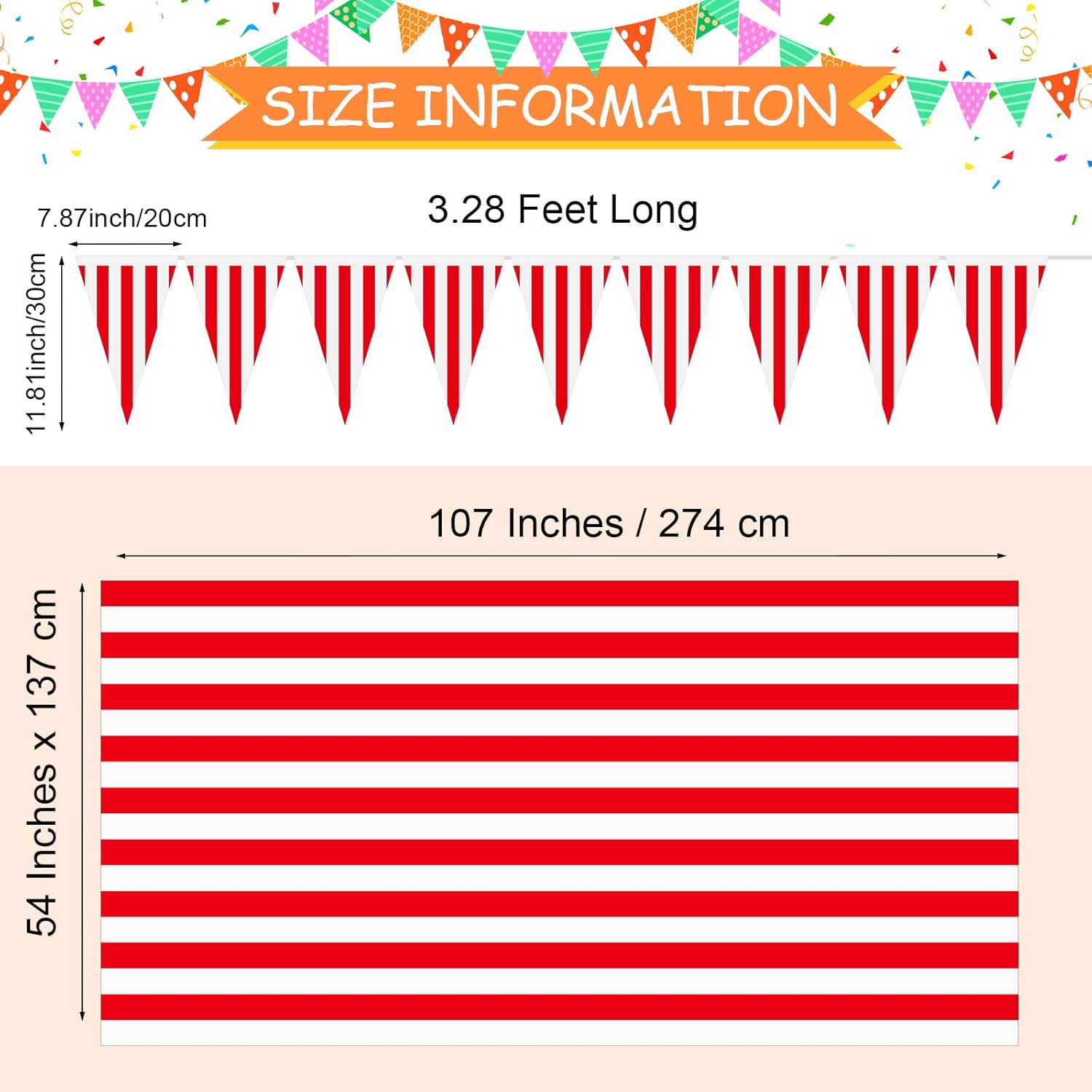 Chumia 20 Pcs Carnival Theme Party Decorations Circus Decorations Carnival Table Skirts Carnival Tablecloths Red White Striped Pennant Banners Circus Carnival Bunting Banners for Carnival Circus