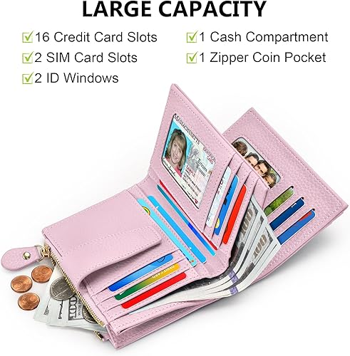 Miniatura 2 de oscaurt Cartera pequeña para mujer, con bloqueo RFID, plegable, compacta, para tarjetas de crédito, carteras de cuero para mujeres con bolsillo con