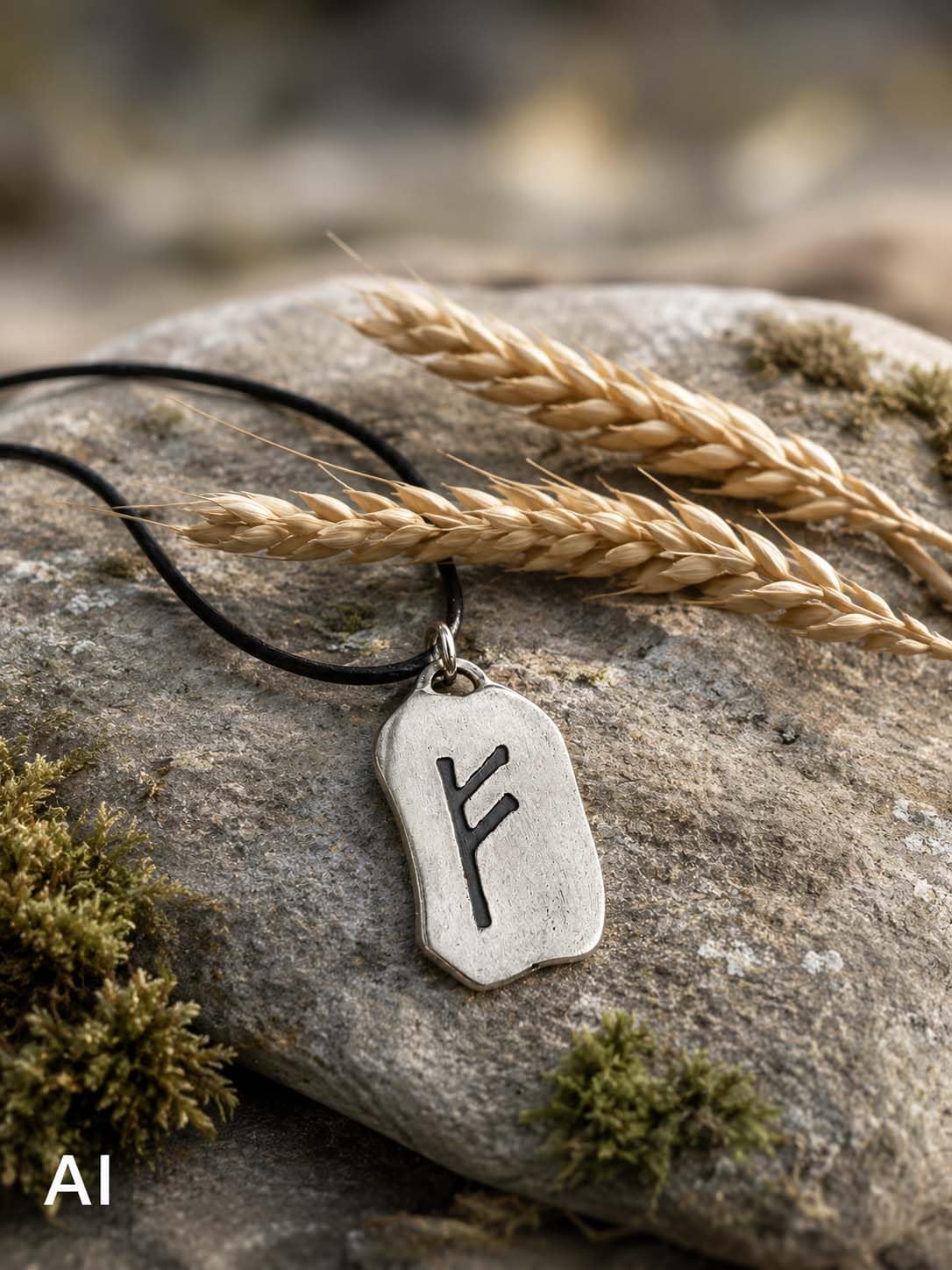 Pendentif rune Fehu en argent sterling 925 N° 299