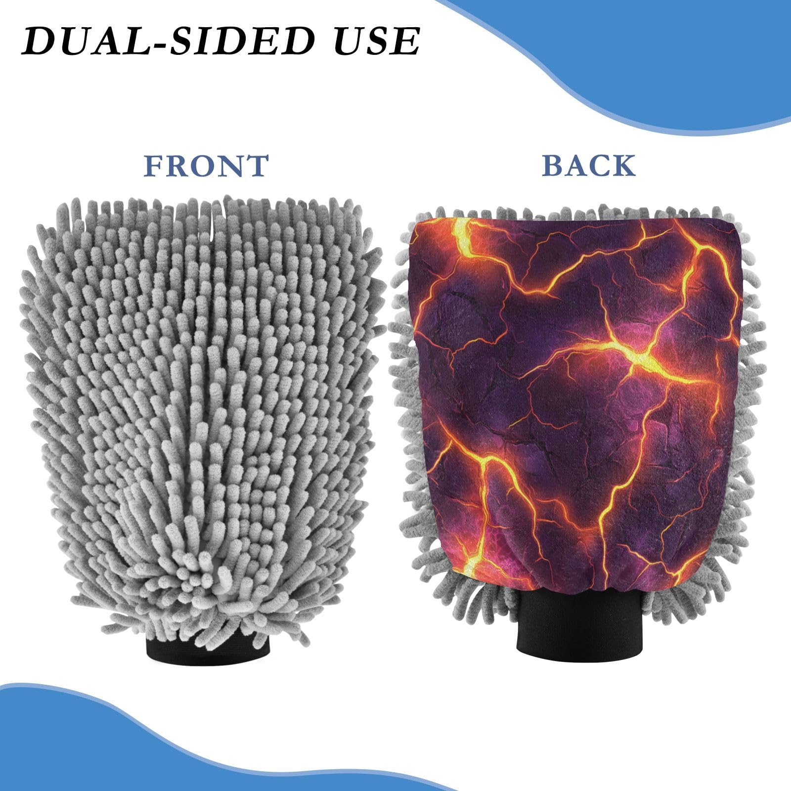 STAYTOP Red Lightning Car Wash Mitt Microfiber, 2Pcs Scratch Free Lint-Free, Premium Chenille Microfiber Mitt Car Wash Brush-M