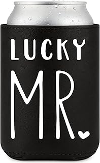 LEJIAJINW Engagement Gifts for Couples - Mr and Mrs, Just Married Newly Wed Gift for the Bride Groom, Wedding Day Essentials, Bachelorette Party Favor Bridal Leather Can Cooler for Him/Boyfriend