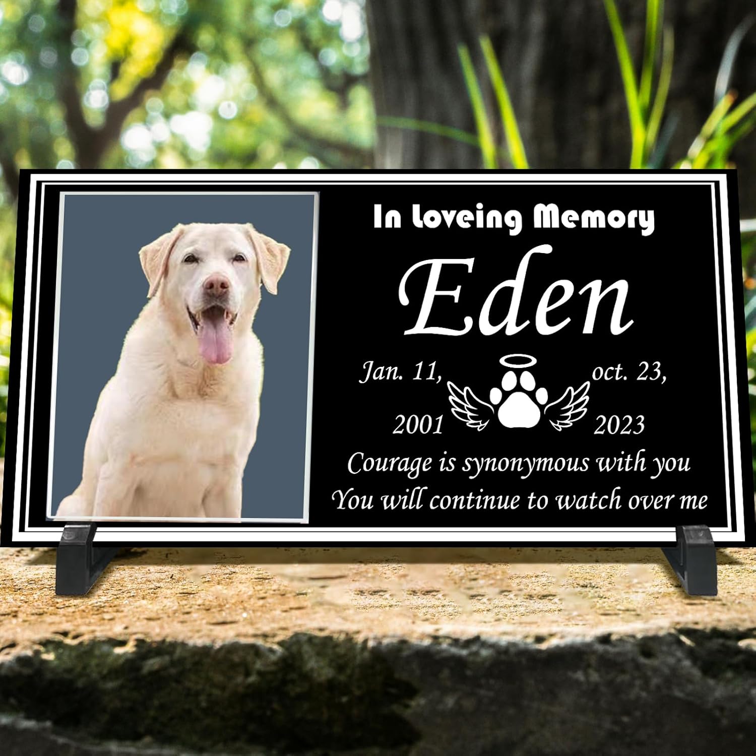 Pet Memorial Stones for Dogs & Cats, Personalized Dog Memorial Plaques for Pet Grave Stones for Outdoor - Cats Headstones, Tombstones for Grave Markers with Photo (Ceramics)