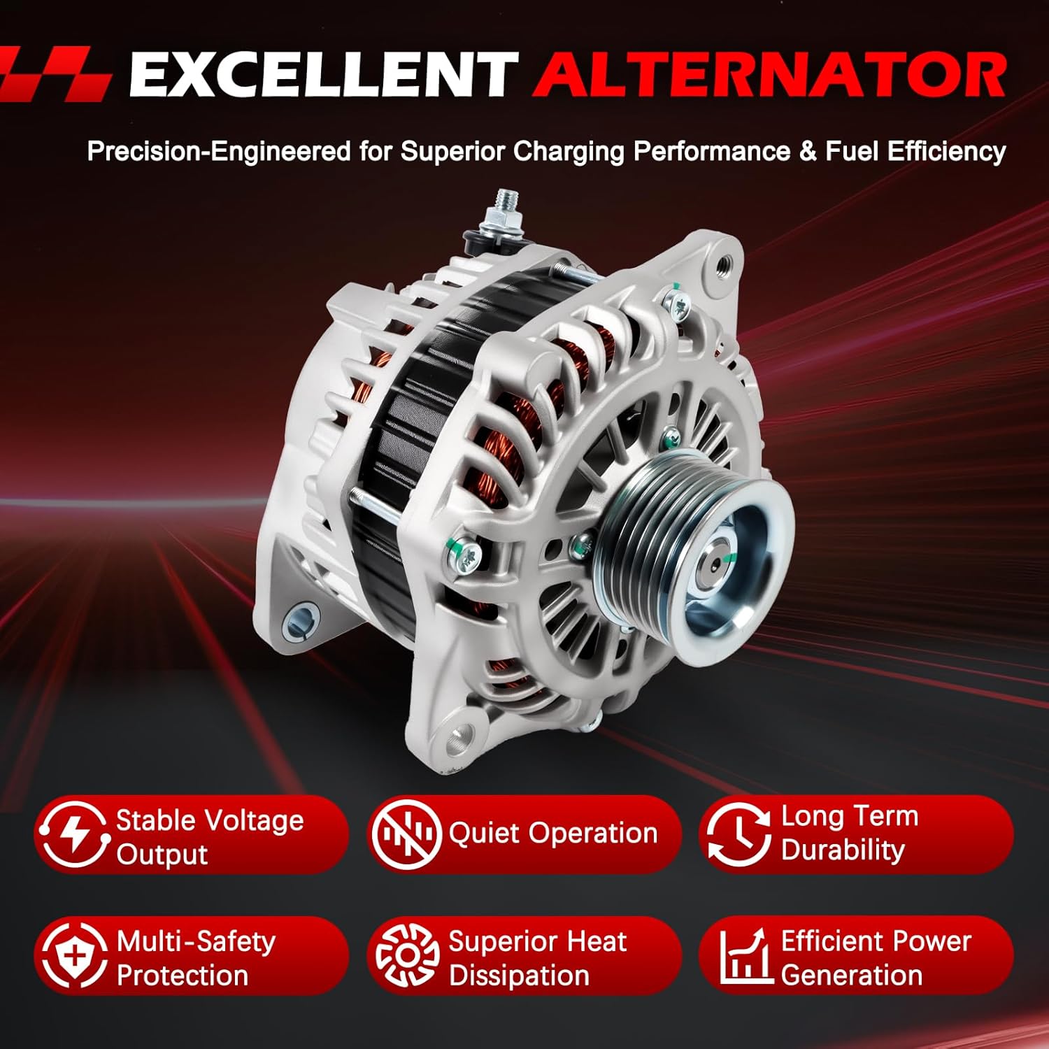 11341 New Alternator Fit for Altima 2007-2010 V6 3.5L, for Murano 2009-2014 3.5L, for Maxima 2009-2010 3.5L, for Quest 11-17 3.5L, 130Amp 12V Automotive Replacement Alternators 11341N