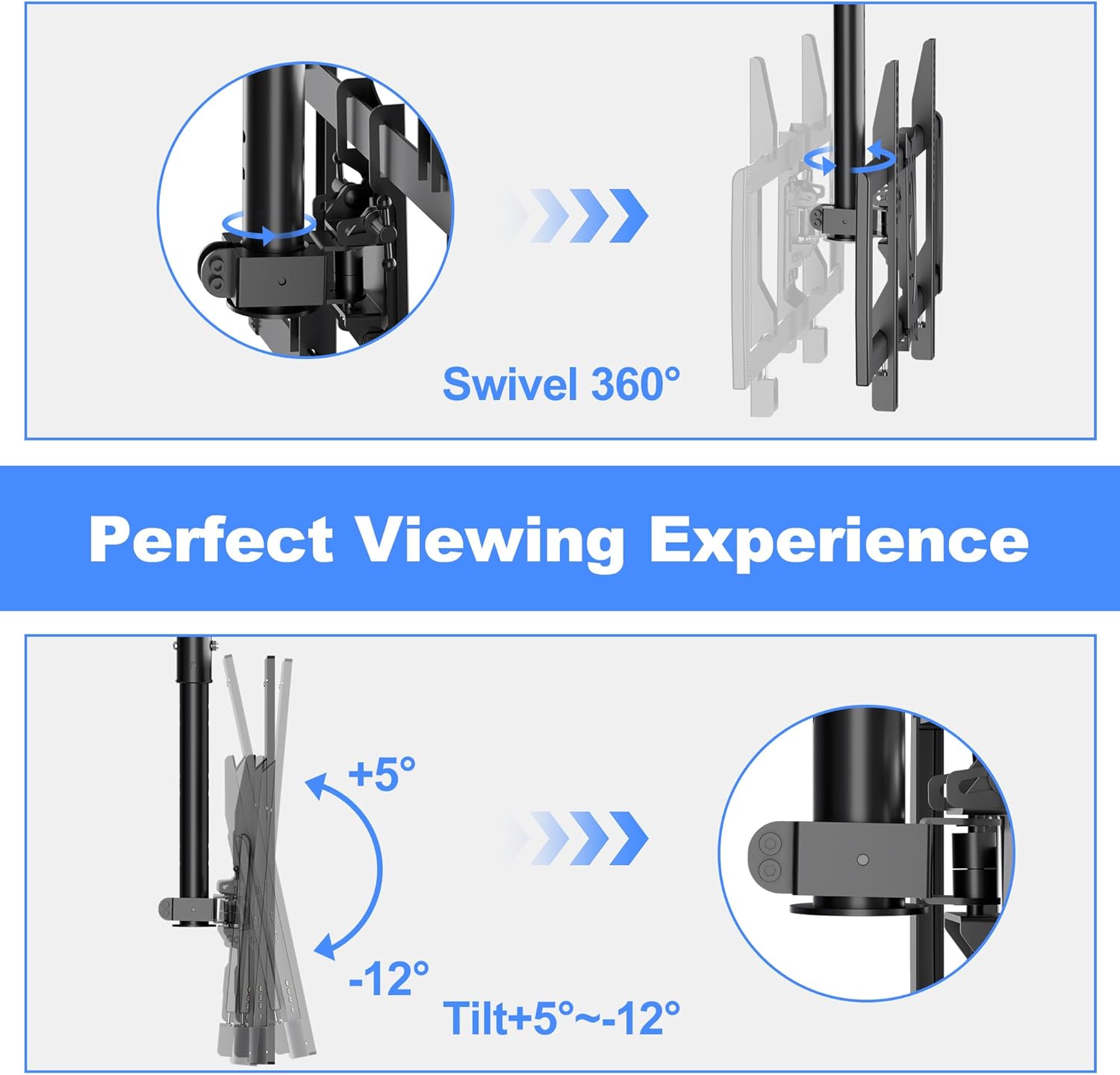 XINLEI Ceiling TV Mount Fits Most 37-75 inch LCD LED Plasma Panel Display with Max VESA 600x400mm Loaded up to 110lbs Swivel and Tilt TV Bracket Height Adjustable MC61A