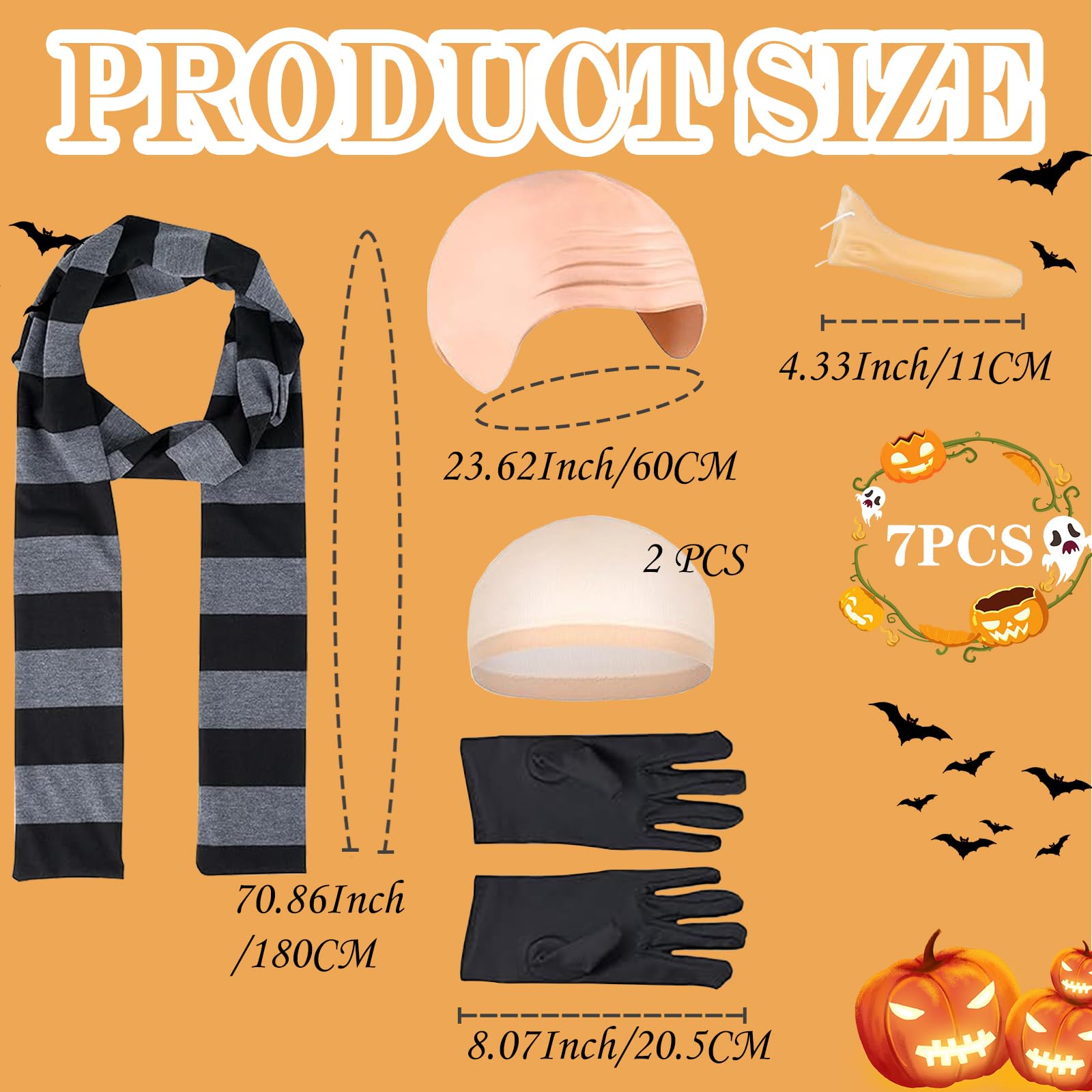 WKPBJX Bald Cap, Gru Costume, Halloween Costume Accessories Scarf False Scalp Bald Cap Long Nose Hair Nets Gloves - Image 2