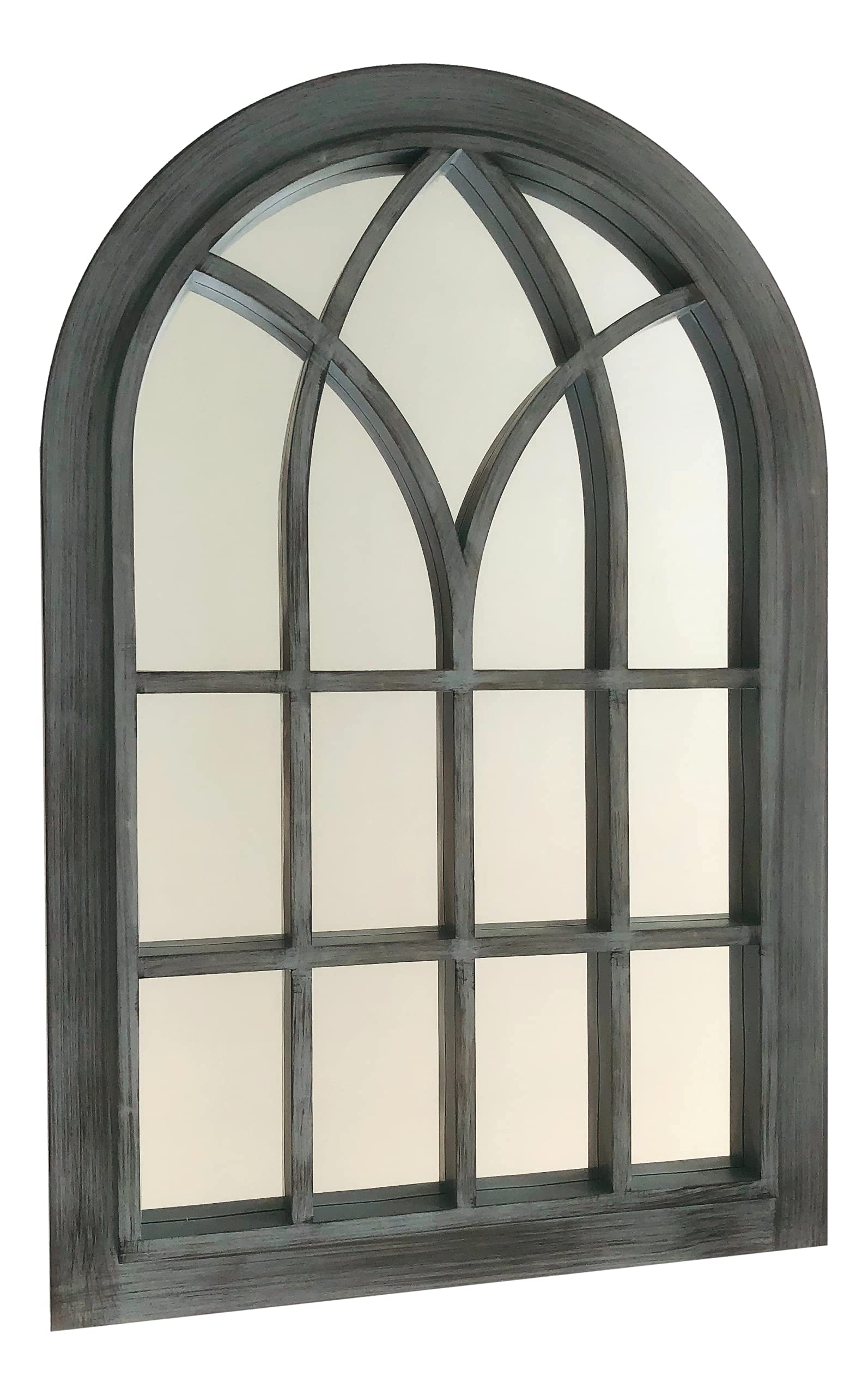 Creekwood Marseille Indoor/Outdoor Lightweight Arched Window Wall Mirror, White Brushed Grey