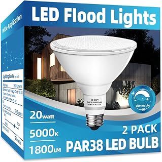 PAR38 LED Flood Light Bulbs, (2 Pack) 20W Outdoor Flood Lights,1800 Lumens 5000K Dimmable Daylight, Replaces 200W Bulb, Outdoor Flood Light Bulbs for Backyard,Garage,Porch,Garden