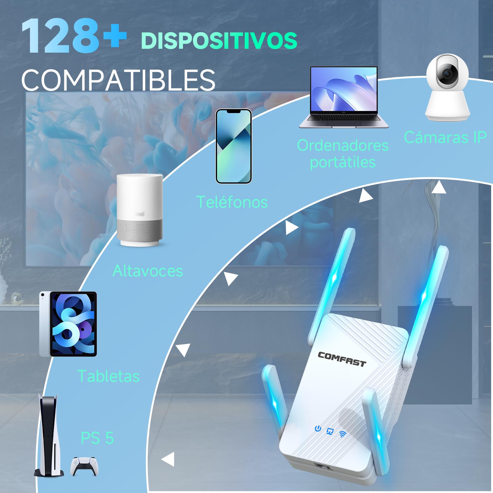 COMFAST BE3600 Repetidor WiFi 7 Doble Banda Puerto Gigabit EasyMesh | Amplificador Señal WiFi (5G en 2882Mbps + 2.4G 688Mbps), MU-MIMO, WPA3, Botón WPS, Compatible con Todos los Routers