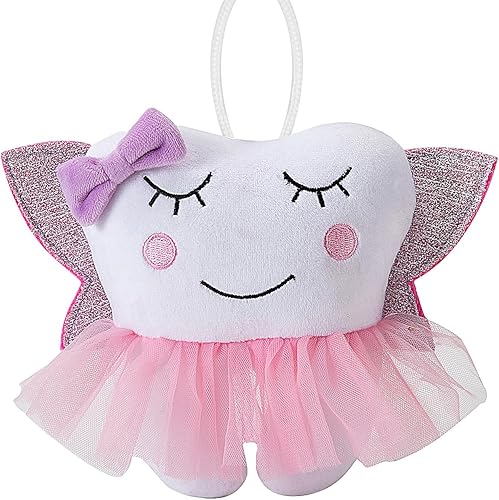 free-space Almohada de hada de dientes con bolsillo, muñeca de ballet para niña, alas brillantes, dientes de terciopelo de cristal, regalos de