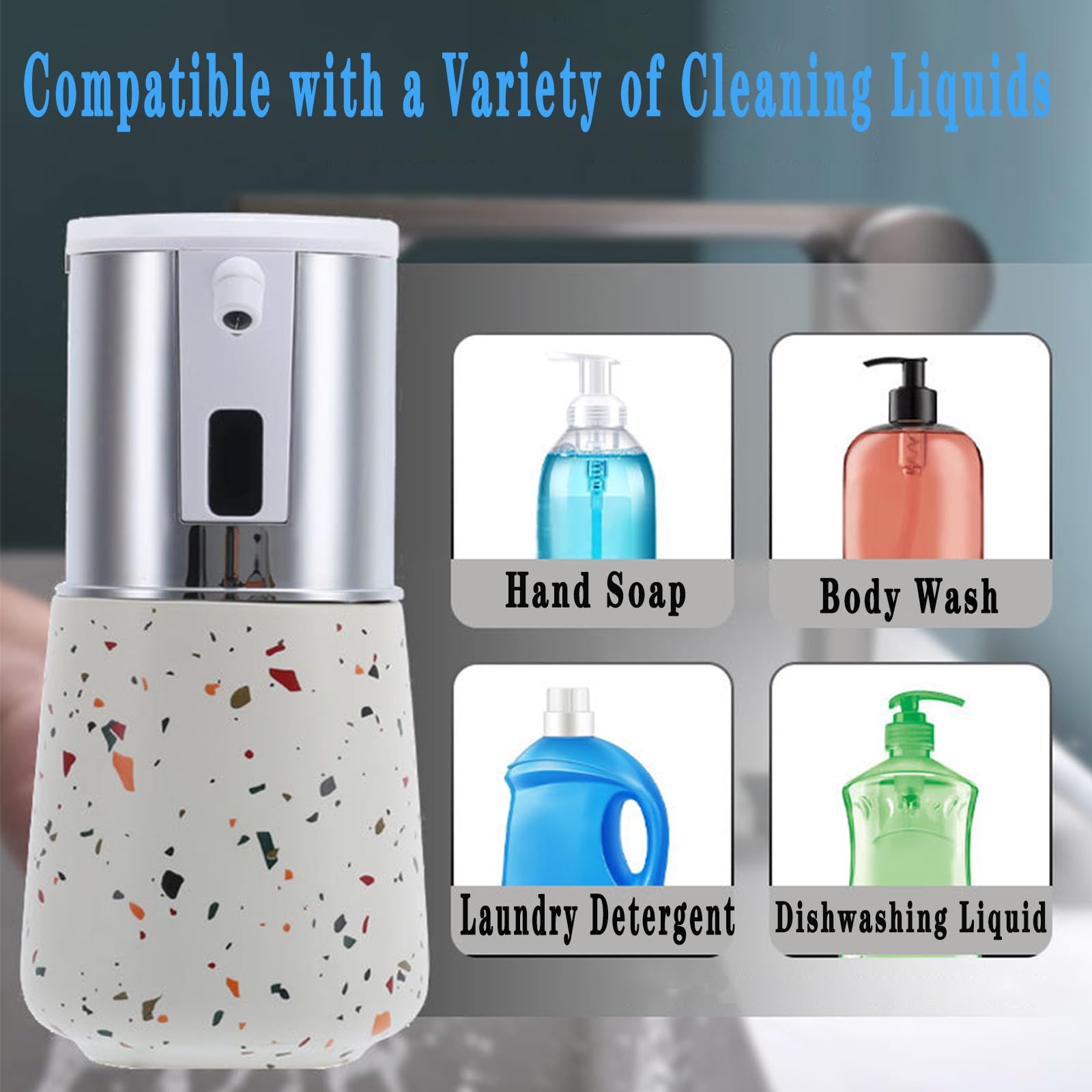 Dispenser automatico di sapone liquido 340ml ceramica senza contatto ricaricabile IPX65 dispenser di sapone impermeabile per bagno e cucina