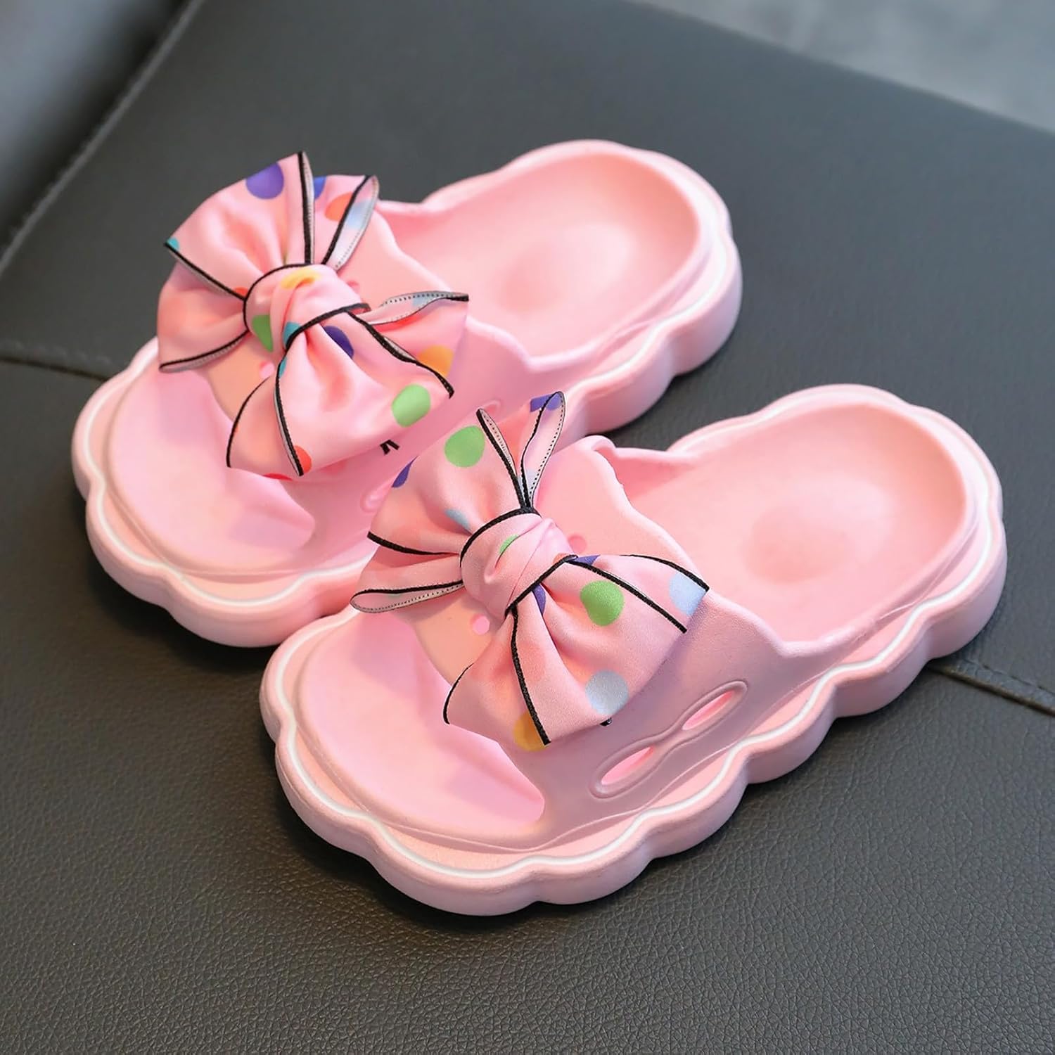 Slides for Kids Girls Cute Bow Pillow Slippers Shower Bathroom Quick Dry Non Slip Slippers Fashion Summer Beach Shoes